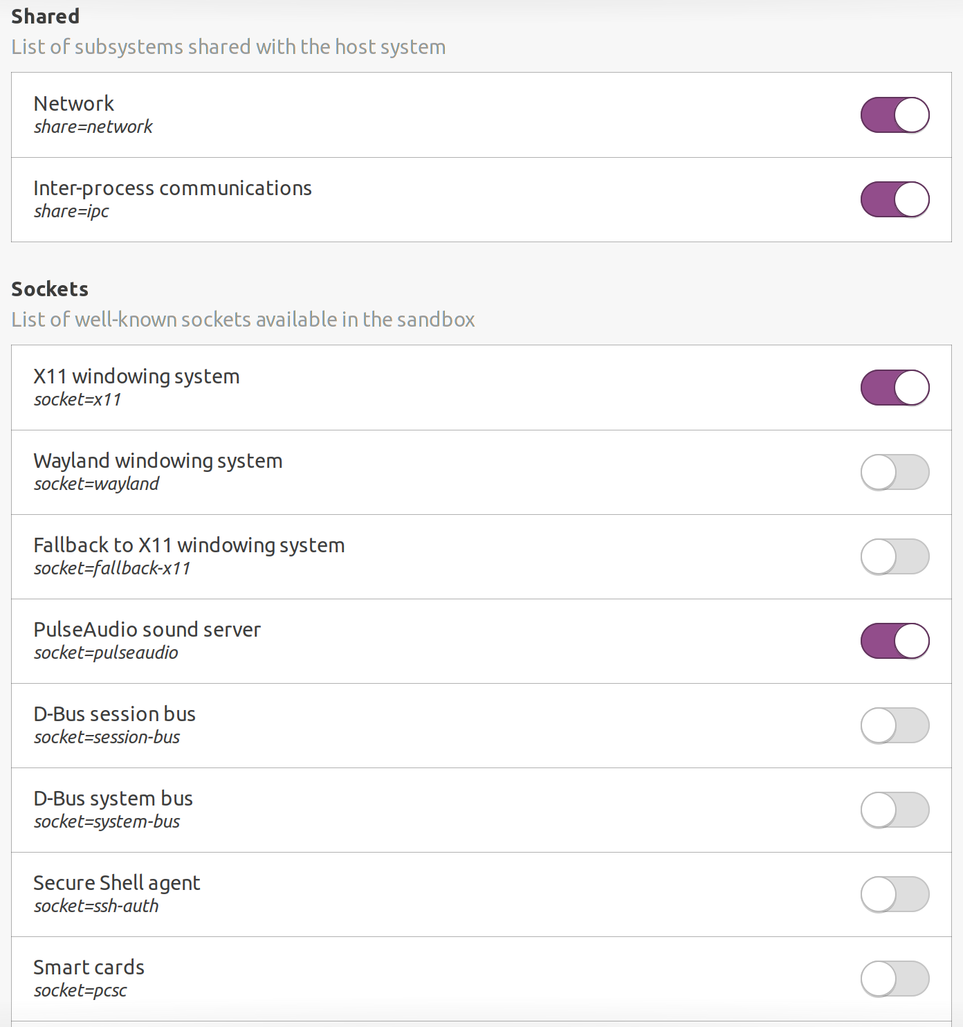 Zoom-client-Flatseal-config-Shared.png Zoom config in Flatseal part 1